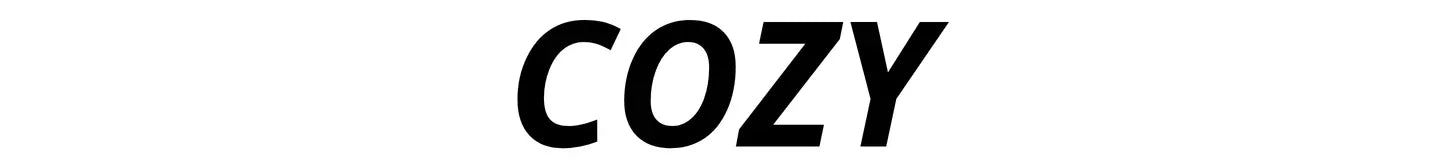Black COZY text logo on a white background