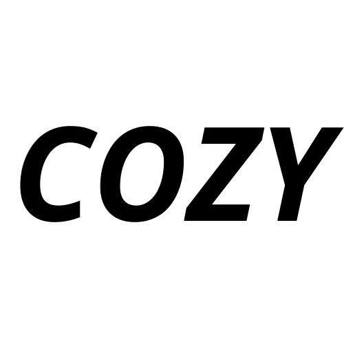 COZY brand logo in black bold italic typography on a white background